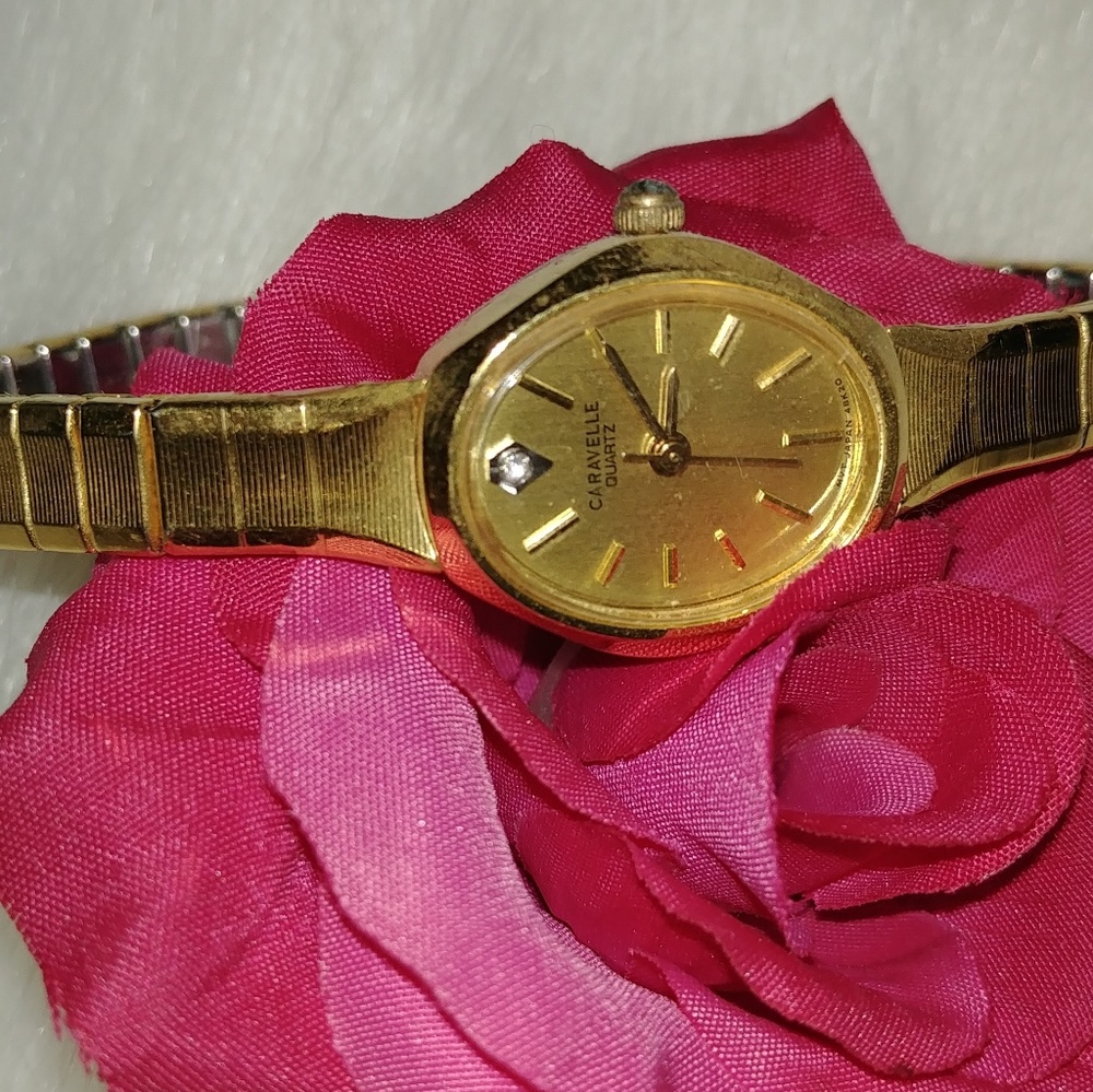 Caravelle gold plated diamond stretch wrist